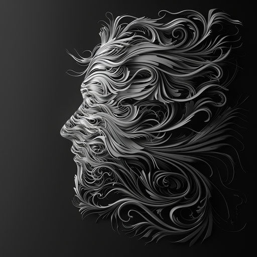 Illustration of wind on dark background, dramatic contrast