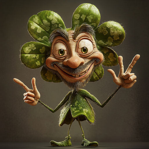 Humorous caricature of a clover caricature with human characteristics