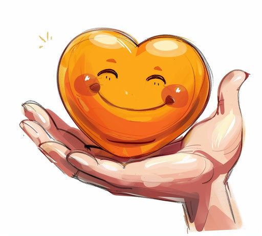 A happy hand holding a heart with blink-and-you-miss-it detail