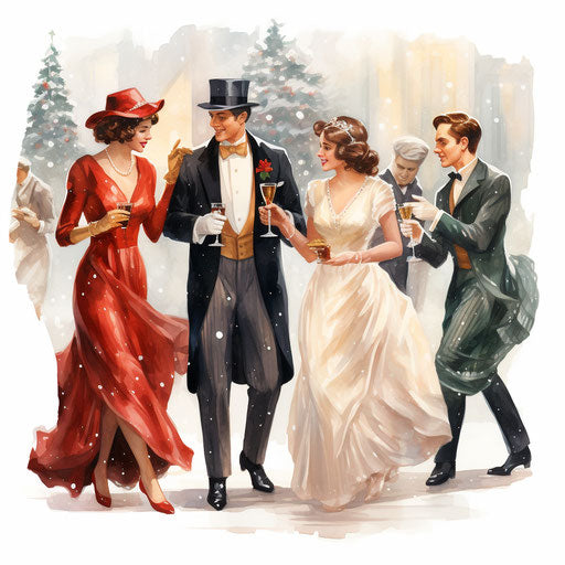 Christmas party illustration in the style of Oil painting