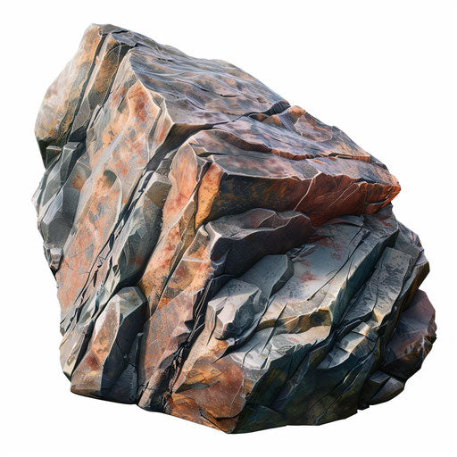 Rock clipart in photorealistic style with flat and white background, dynamic lighting and vivid colors