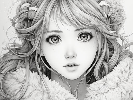 Anime girl coloring page in laowa 100mm f/2.8 2x ultra macro apo style