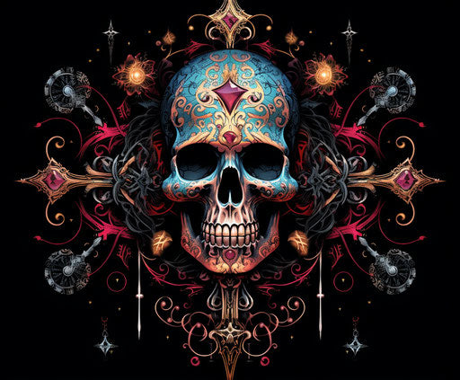 Skulls cross and skulls vector, in the style of the stars art group (xing xing), steelpunk, richly layered, decorative artistry, intense lines, romantic emotivity 76:63