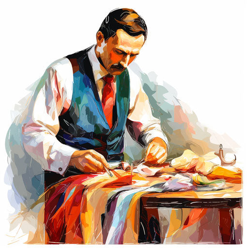 Illustration of a tailor in the style of Impressionistic Art, on white background
