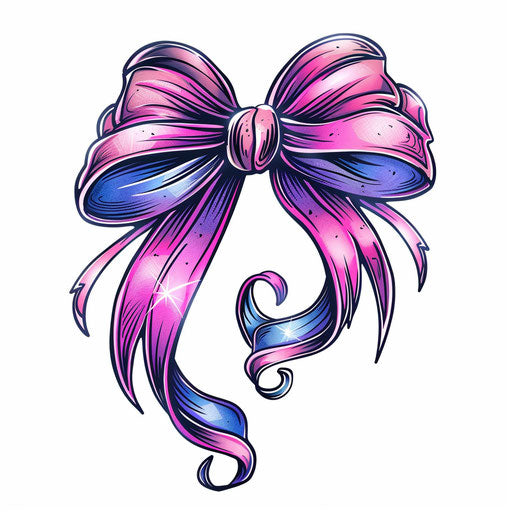 Beautiful flat tattoo sketch of a pink and purple bow