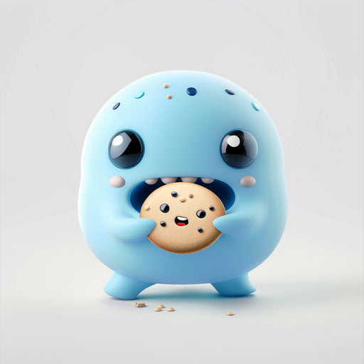 Cute blue character eating cookie