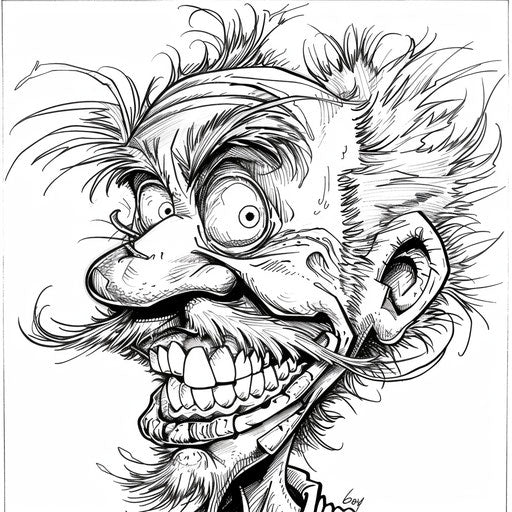 Comical caricatures with exaggerated features in the style of Andy Marlette Coloring book page