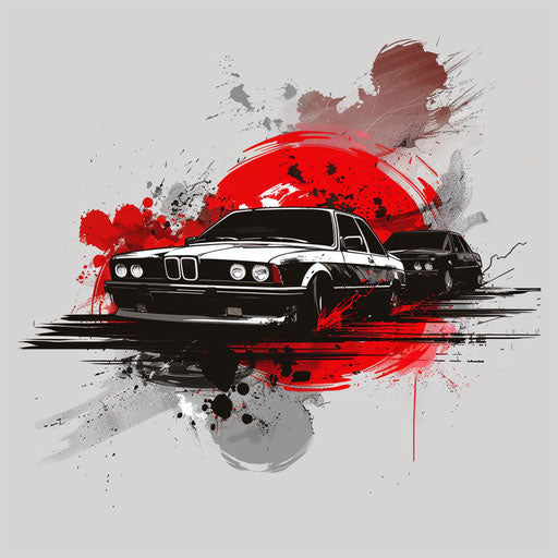 Nostalgic flat sketch of 1990s Russian mafia car chase