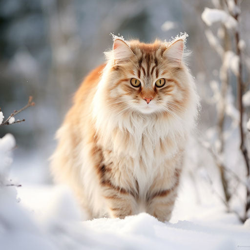 a siberian cat in the snow