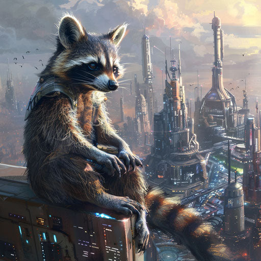 Raccoon architect designing futuristic cities