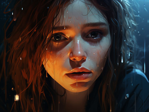 A girl with tears of love, pantonepunk style, inspiring 4:3