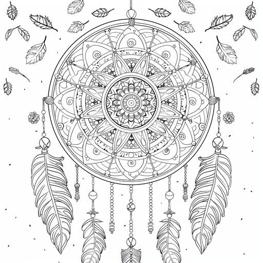 Detailed dreamcatcher with feathers and beads