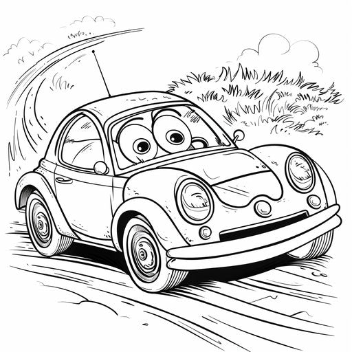 Smiling cartoon car on the road