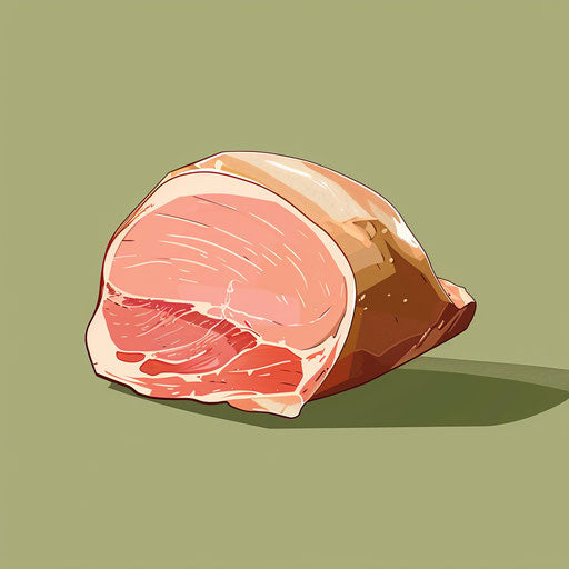 Realistic ham clipart on muted olive background