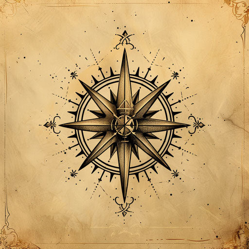 North Star with traditional nautical elements in sepia
