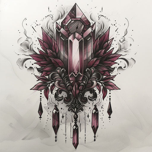 Gothic flat tattoo sketch of a dark crystal with ornate details