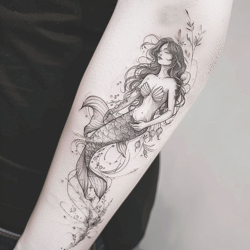 Fantasy mermaid tattoo with magic and creatures