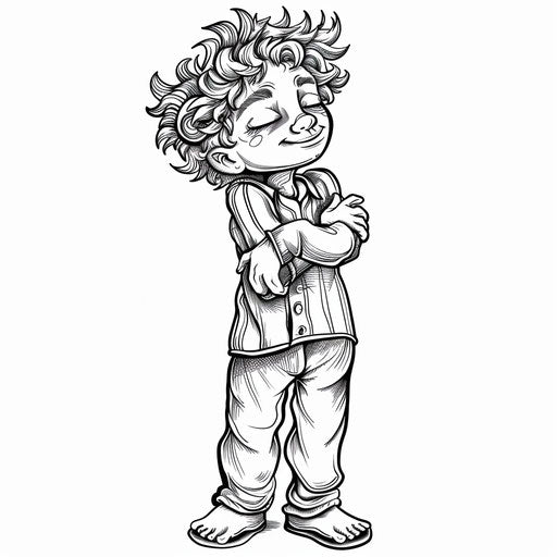 Whimsical cartoon character in pajamas ready for bedtime