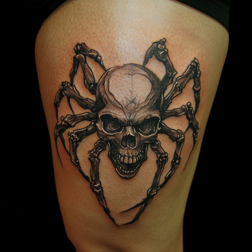 Skull tattoos for men with mechanical spider web