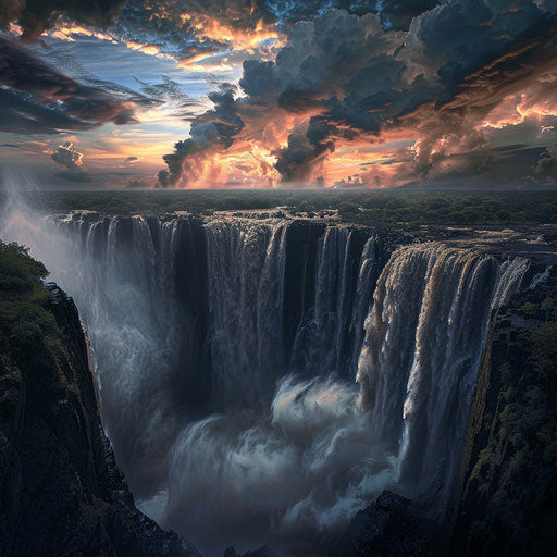Victoria Falls with dark clouds and intense contrast