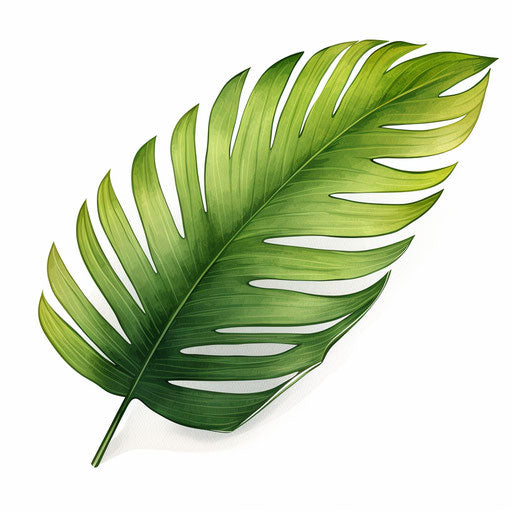 Palm leaf in the style of oil painting, on white background