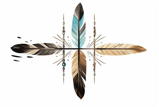 Feather arrows, charming realism style, light black and dark aquamarine