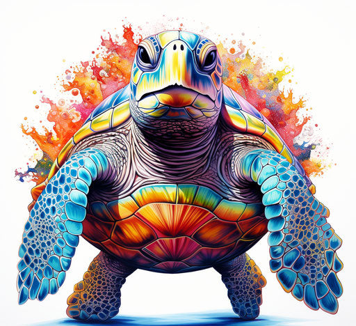 Colorful sea turtle drawing on white background