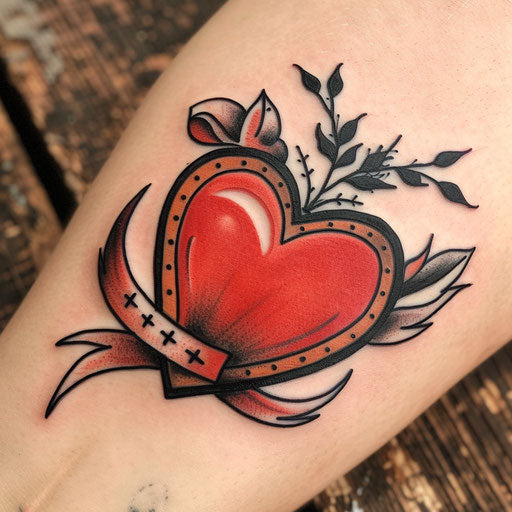 Classic tattoo sketch of a heart with a ribbon