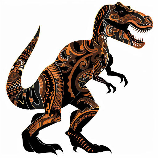 Flat tattoo sketch of a T rex with tribal patterns