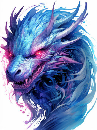 Black, blue and pink dragon tattoo, vibrant energy style