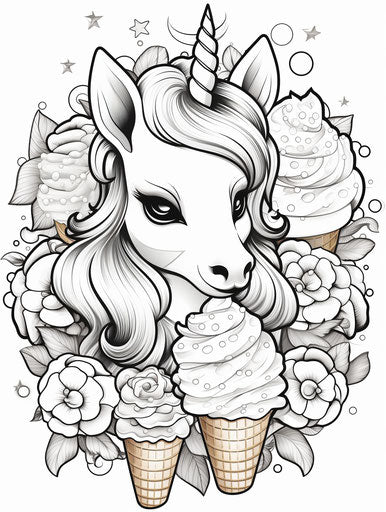 Coloring page of a cute unicorn popsicle