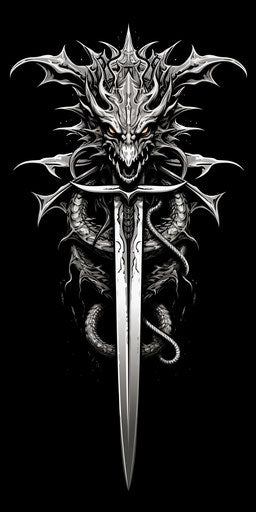 Elegant dragon tattoo in reductionist style on sword