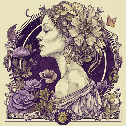 Female Virgo with flower and symbols vector