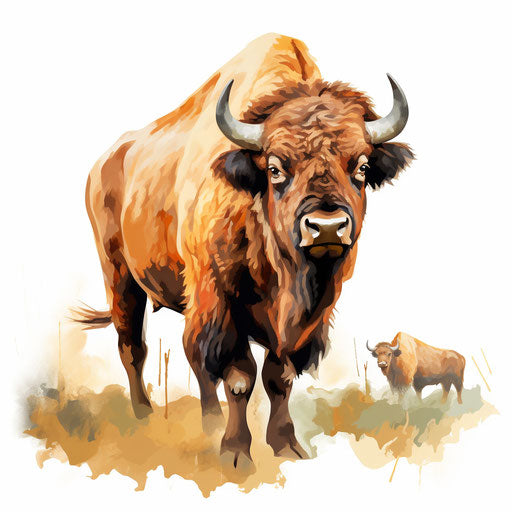 Bison clipart in the style of Impressionistic Art, on a white background