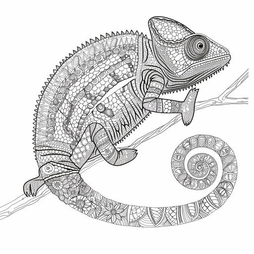 Chameleon with intricate designs and patterns. Coloring page