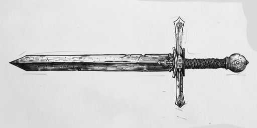 Wooden and black sword, clean and sharp inking style