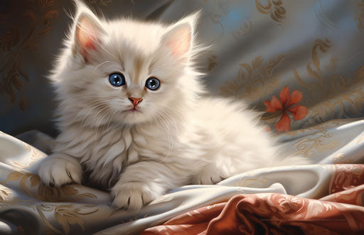 White kitten on a fluffy white blanket