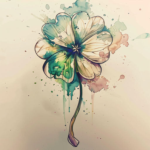 Elegant tattoo sketch featuring a clover with delicate watercolor splashes