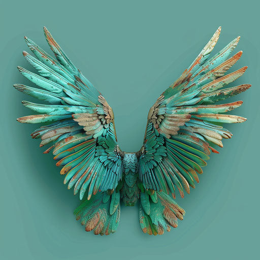 Realistic wings clipart with flat teal background