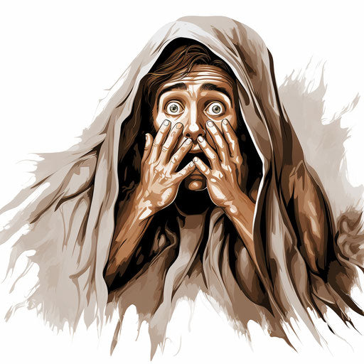 Frightened clipart in the style of Chiaroscuro Art, on white background