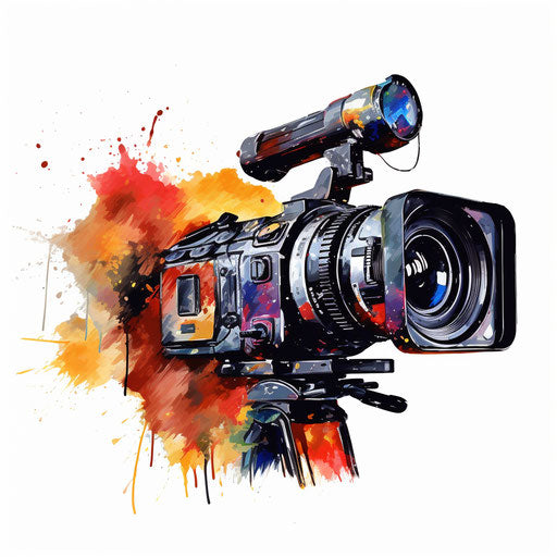 Video camera clipart in the style of Oil painting, white background