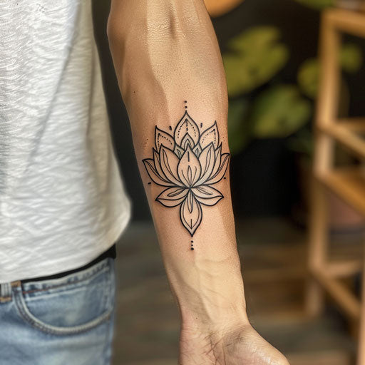 Spiritual tattoos of a lotus flower on the forearm