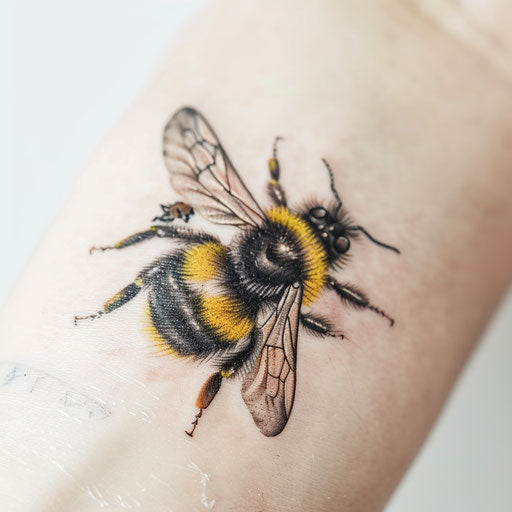 Vintage bumble bee tattoo on clean white background
