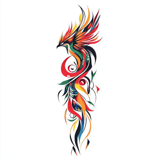 Beautiful flat tattoo sketch upper arm tattoo for women with bold tribal phoenix design on pure white background