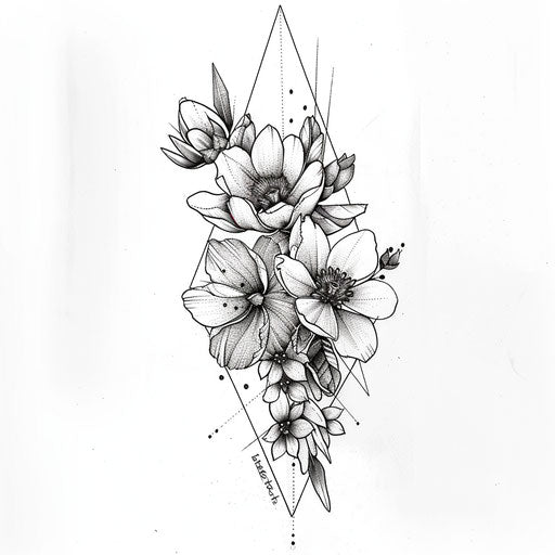 Botanical geometric tattoo design on clean white background