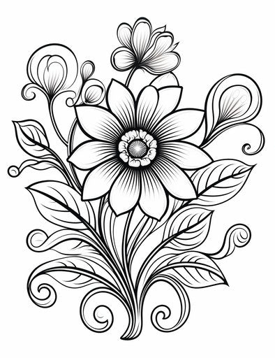 Adult flower coloring pages, quirky shapes style