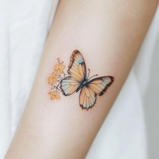 Flying butterfly tattoo sketch inner elbow - white background