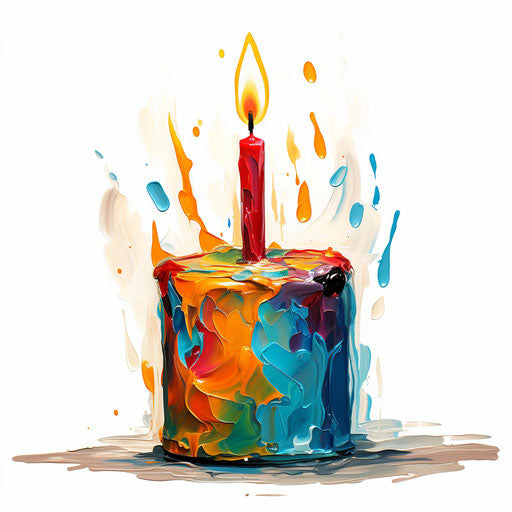 Birthday candle in the style of oil painting, on white background