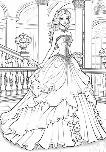 Barbie in a wedding gown coloring page, gothic steampunk style, sketchy 23:33