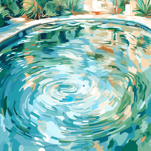 Pool illustration in the style of Impressionistic Art, on white background